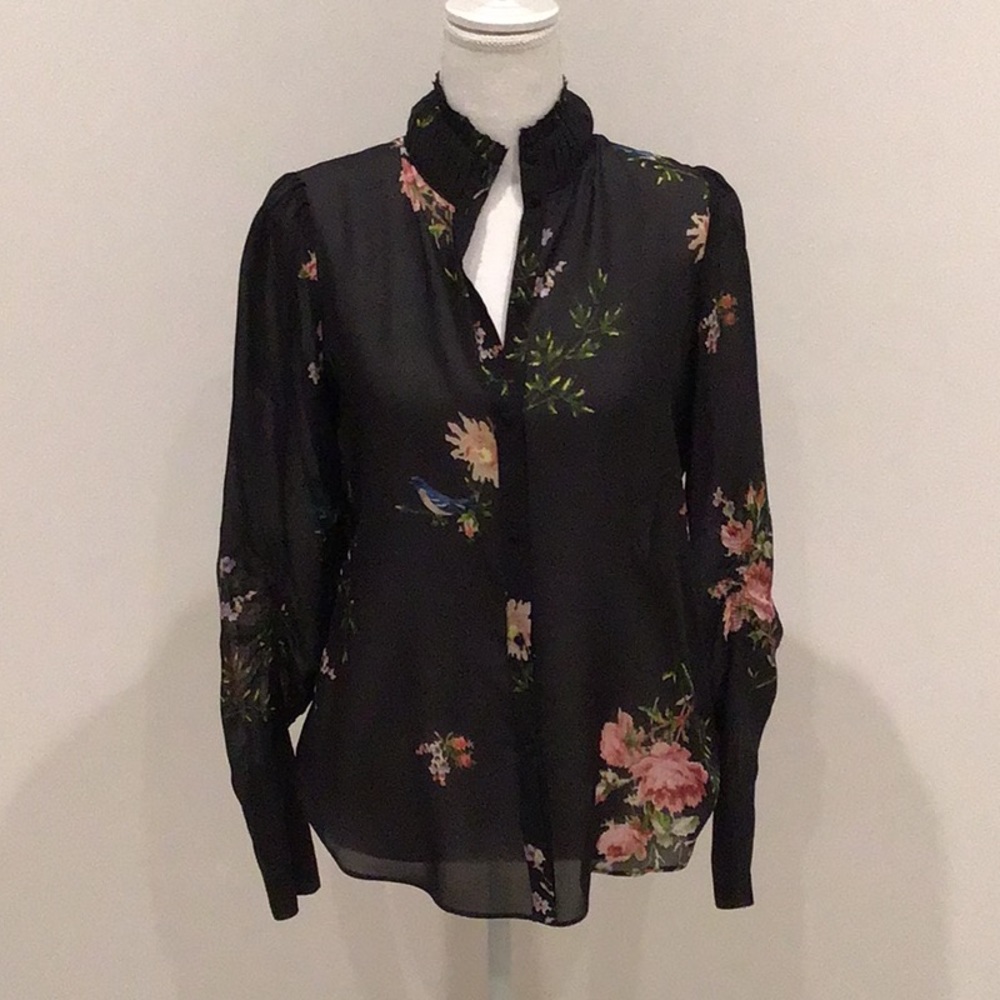 Joie Sheer Black Floral Blouse